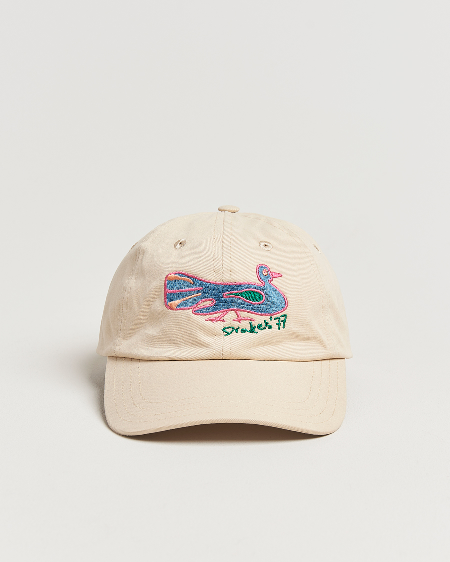 Mies | Drake's Peacock Embroidered Cap Ecru | Drake's | Peacock Embroidered Cap Ecru