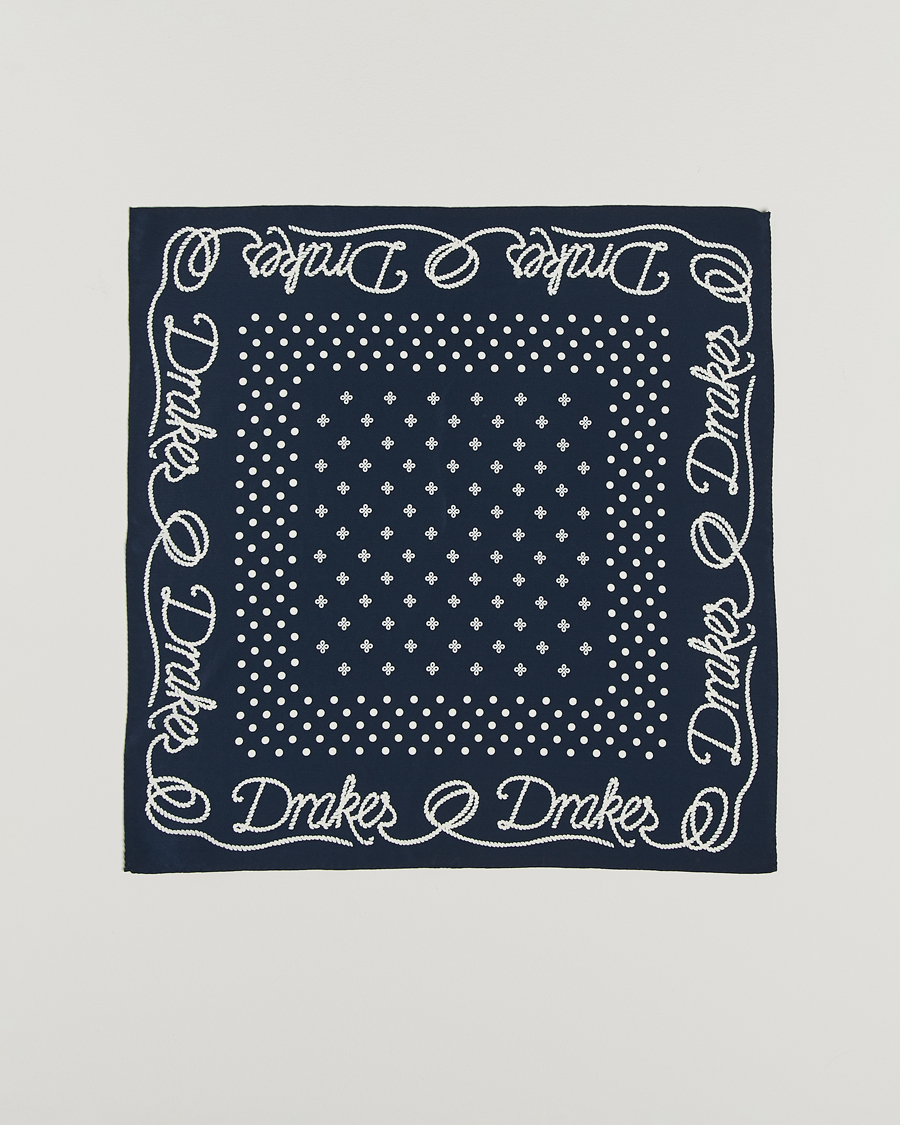 Mies | Drake's Robe Border Silk Bandana Navy | Drake's | Robe Border Silk Bandana Navy
