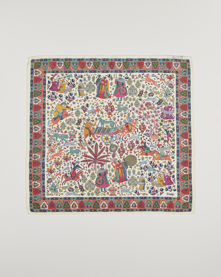 Mies | Drake's Floral Moghul Bandana Ecru/Navy/Magenta | Drake's | Floral Moghul Bandana Ecru/Navy/Magenta