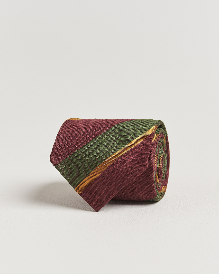 Mies | Drake's Shantung Multi Stripe Silk Tie Burgundy | Drake's | Shantung Multi Stripe Silk Tie Burgundy