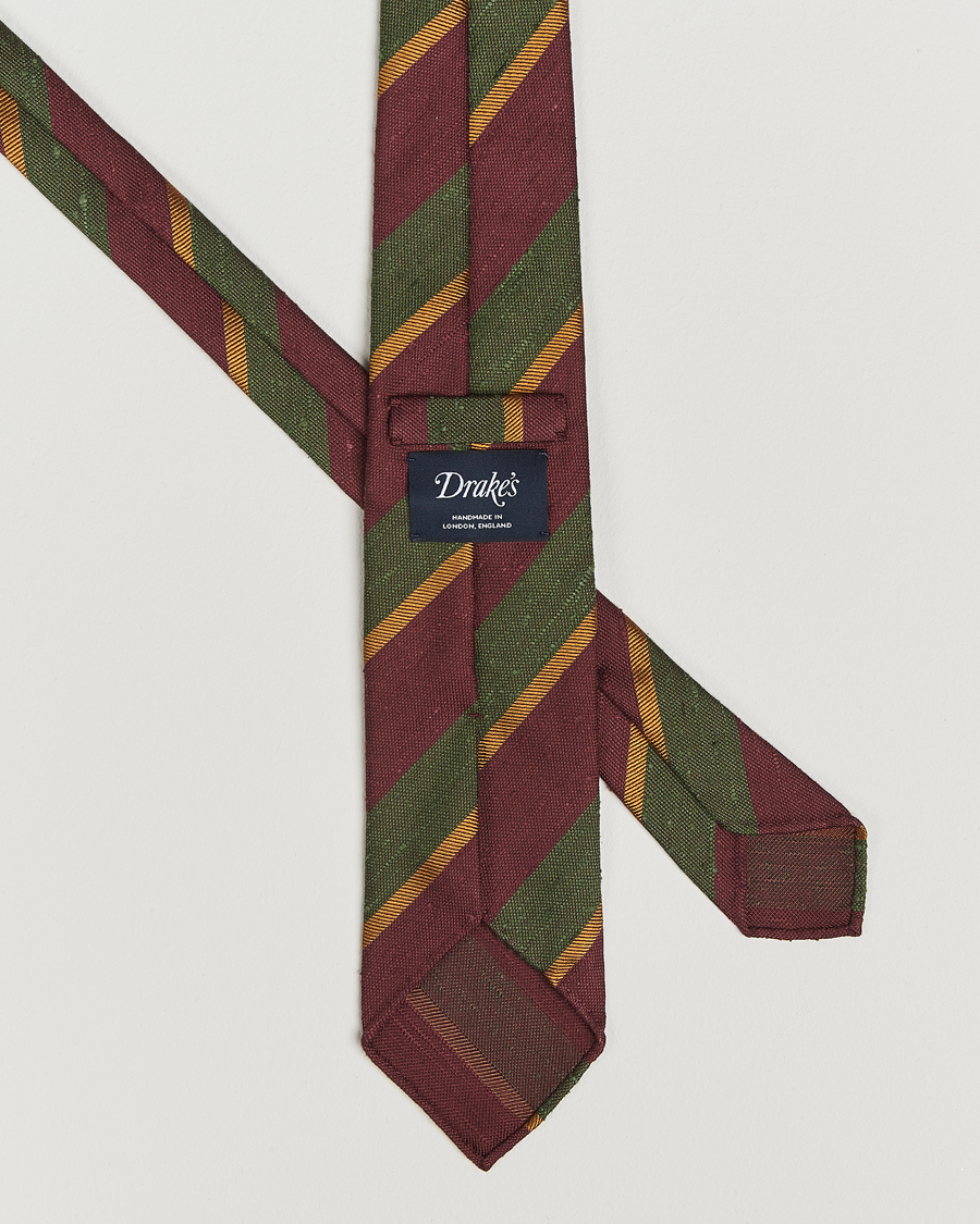 Mies | Drake's Shantung Multi Stripe Silk Tie Burgundy | Drake's | Shantung Multi Stripe Silk Tie Burgundy
