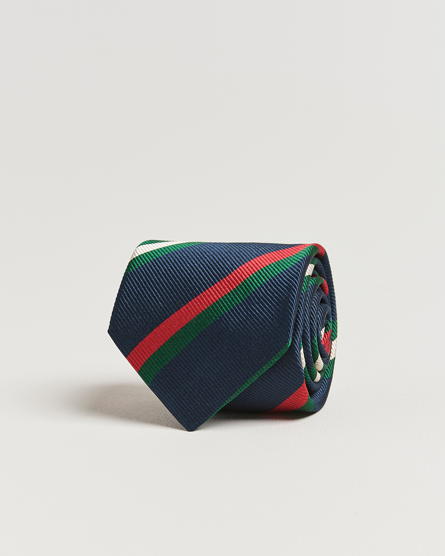 Mies | Drake's Classic Reppe Stripe Silk Tie Navy/Red/Green/White | Drake's | Classic Reppe Stripe Silk Tie Navy/Red/Green/White