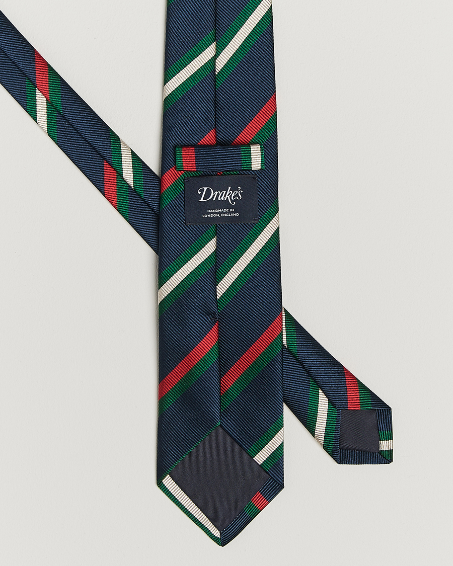 Mies | Drake's Classic Reppe Stripe Silk Tie Navy/Red/Green/White | Drake's | Classic Reppe Stripe Silk Tie Navy/Red/Green/White