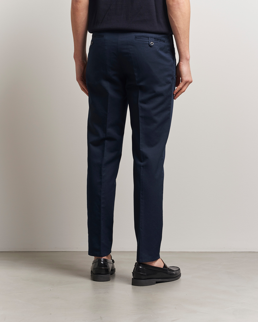 Mies | Housut | Incotex | Tapered Fit Pleated Linen Slacks Navy