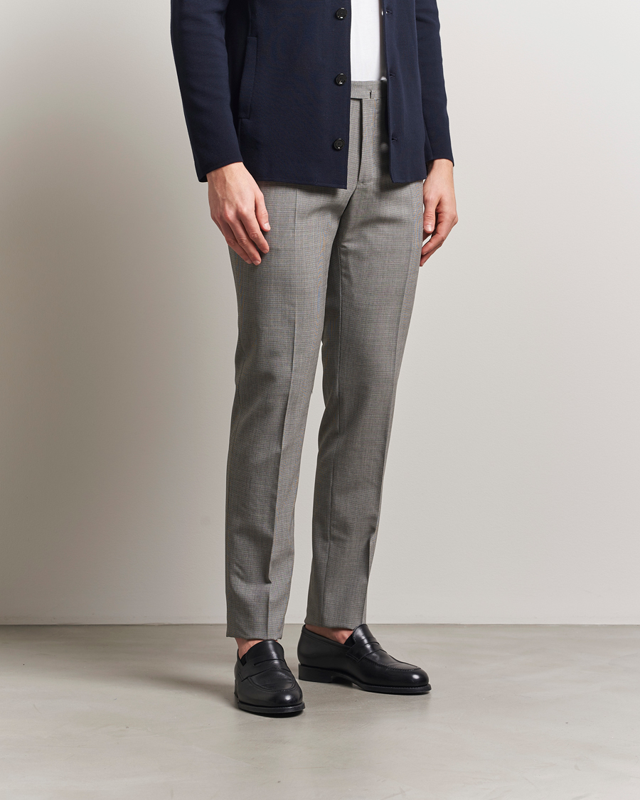 Mies | Housut | Incotex | Slim Fit Micro Houndstooth Wool Trousers Light Grey