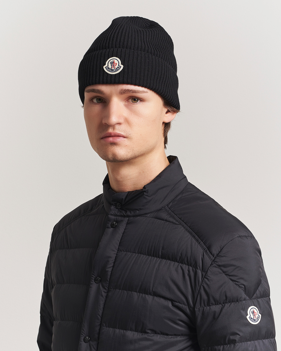 Mies | Moncler Ribbed Wool Beanie Black | Moncler | Ribbed Wool Beanie Black