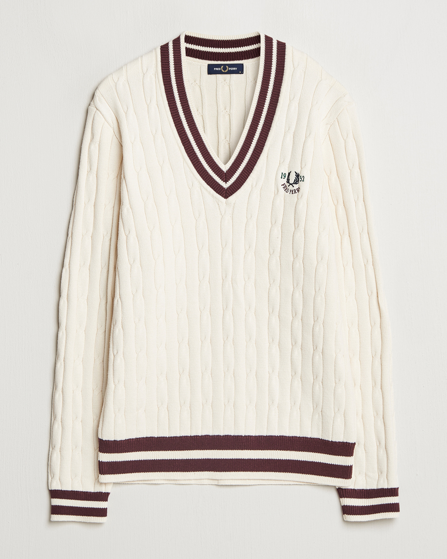Mies | Puserot | Fred Perry | Cable Knitted Tennis Sweater Ecru