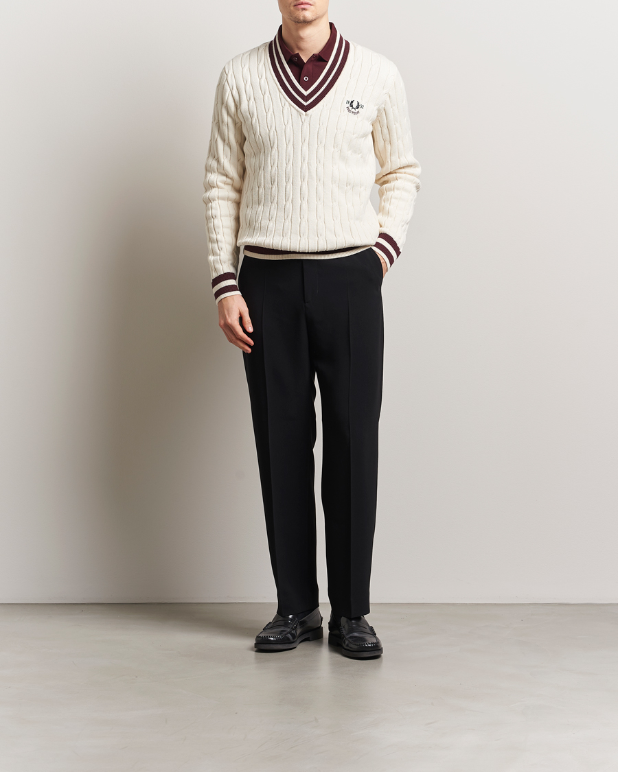 Mies | Puserot | Fred Perry | Cable Knitted Tennis Sweater Ecru