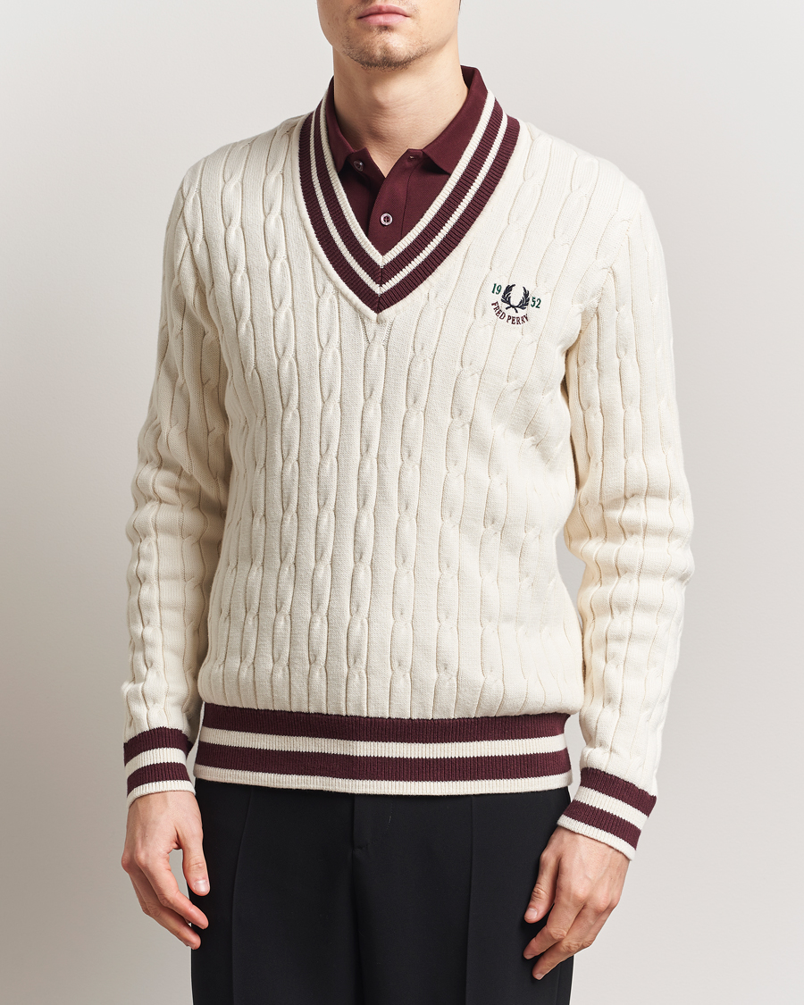 Mies | Puserot | Fred Perry | Cable Knitted Tennis Sweater Ecru