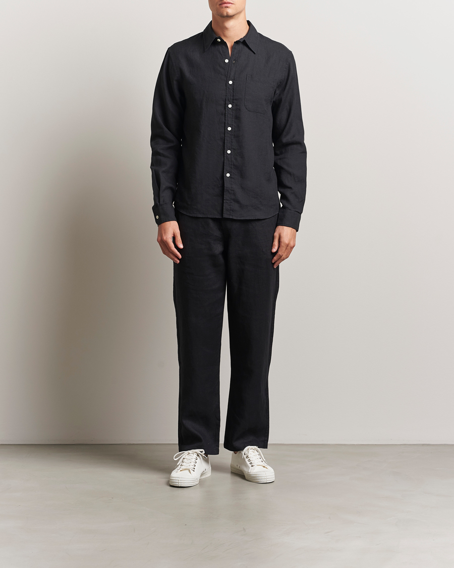 Mies | Kauluspaidat | Colorful Standard | Garment Dyed Linen Shirt Deep Black