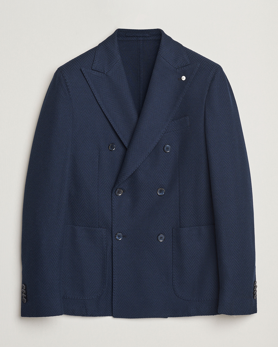 Mies | Pikkutakit | L.B.M. 1911 | Tom Double Breasted Herringbone Jersey Blazer Navy