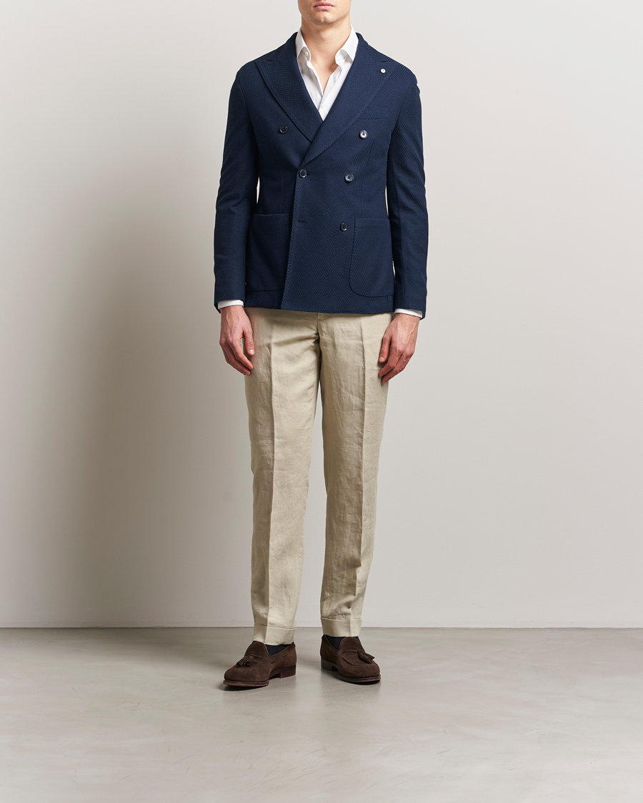 Mies | Pikkutakit | L.B.M. 1911 | Tom Double Breasted Herringbone Jersey Blazer Navy