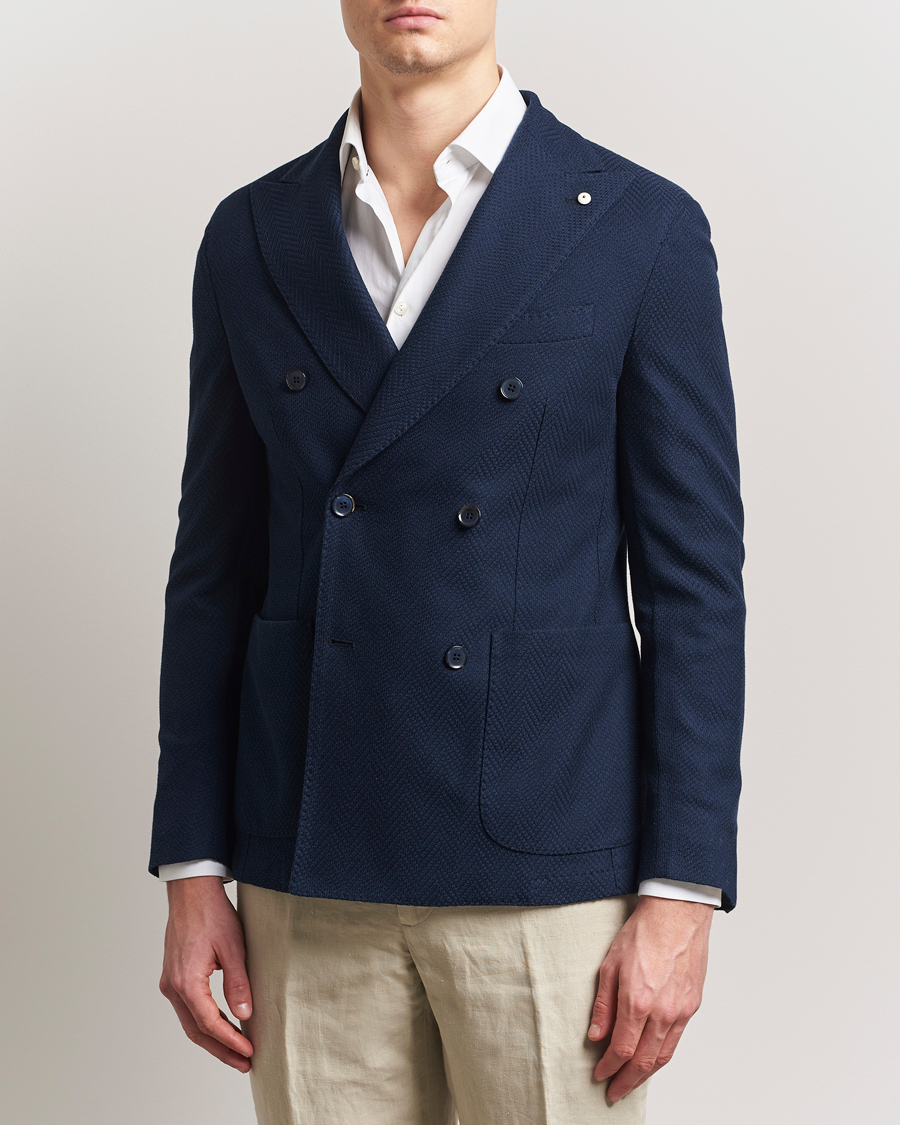 Mies | Pikkutakit | L.B.M. 1911 | Tom Double Breasted Herringbone Jersey Blazer Navy