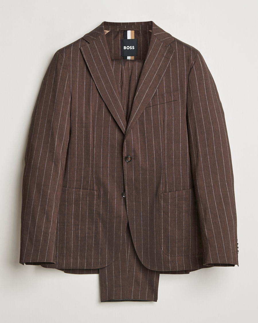Mies | Puvut | BOSS BLACK | Hanry Wool Pinstriped Suit Dark Brown