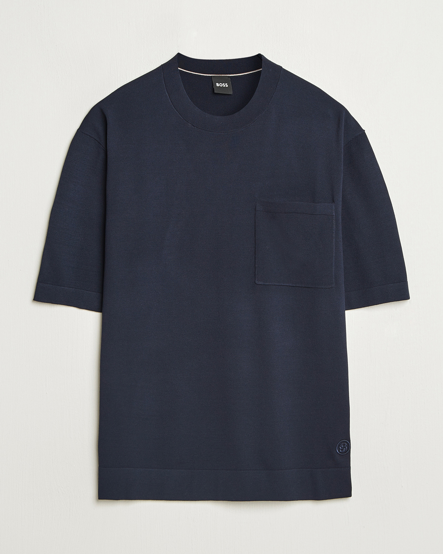 Mies | T-paidat | BOSS BLACK | Jervaiso Cotton/Silk Knitted T-Shirt Dark Blue