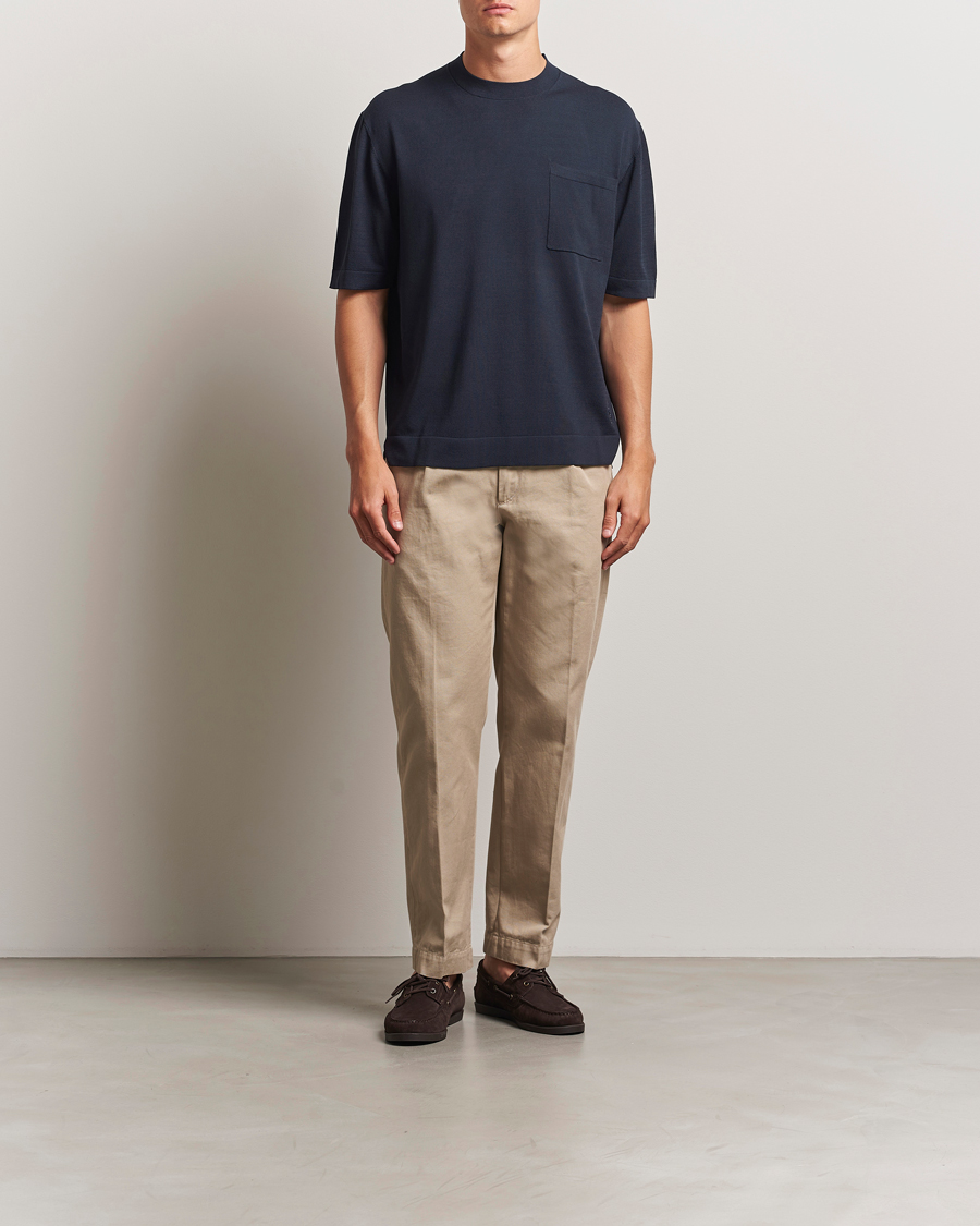 Mies | T-paidat | BOSS BLACK | Jervaiso Cotton/Silk Knitted T-Shirt Dark Blue