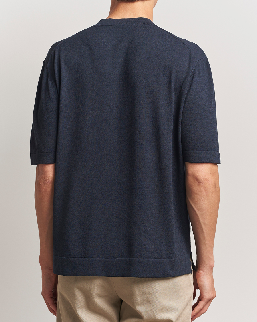 Mies | T-paidat | BOSS BLACK | Jervaiso Cotton/Silk Knitted T-Shirt Dark Blue