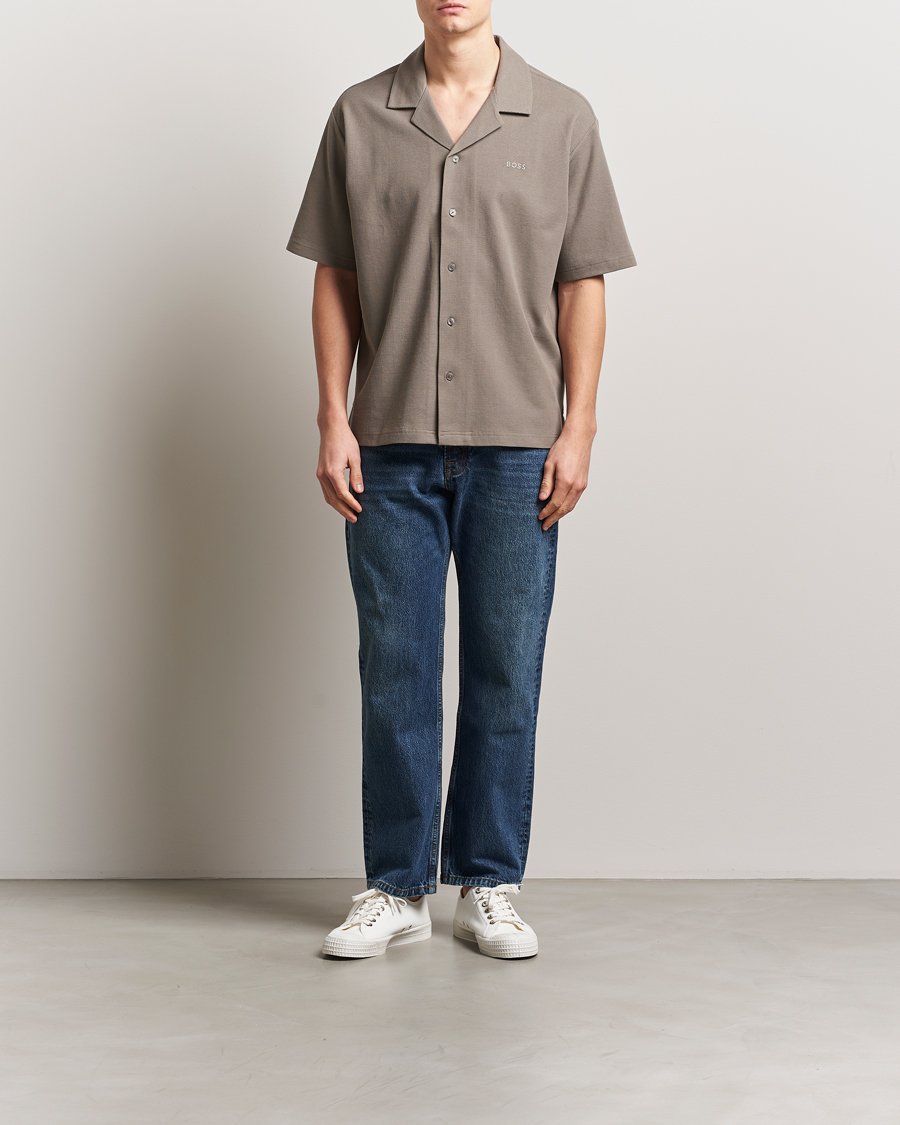 Mies | Kauluspaidat | BOSS ORANGE | Waffle Short Sleeve Shirt Open Beige
