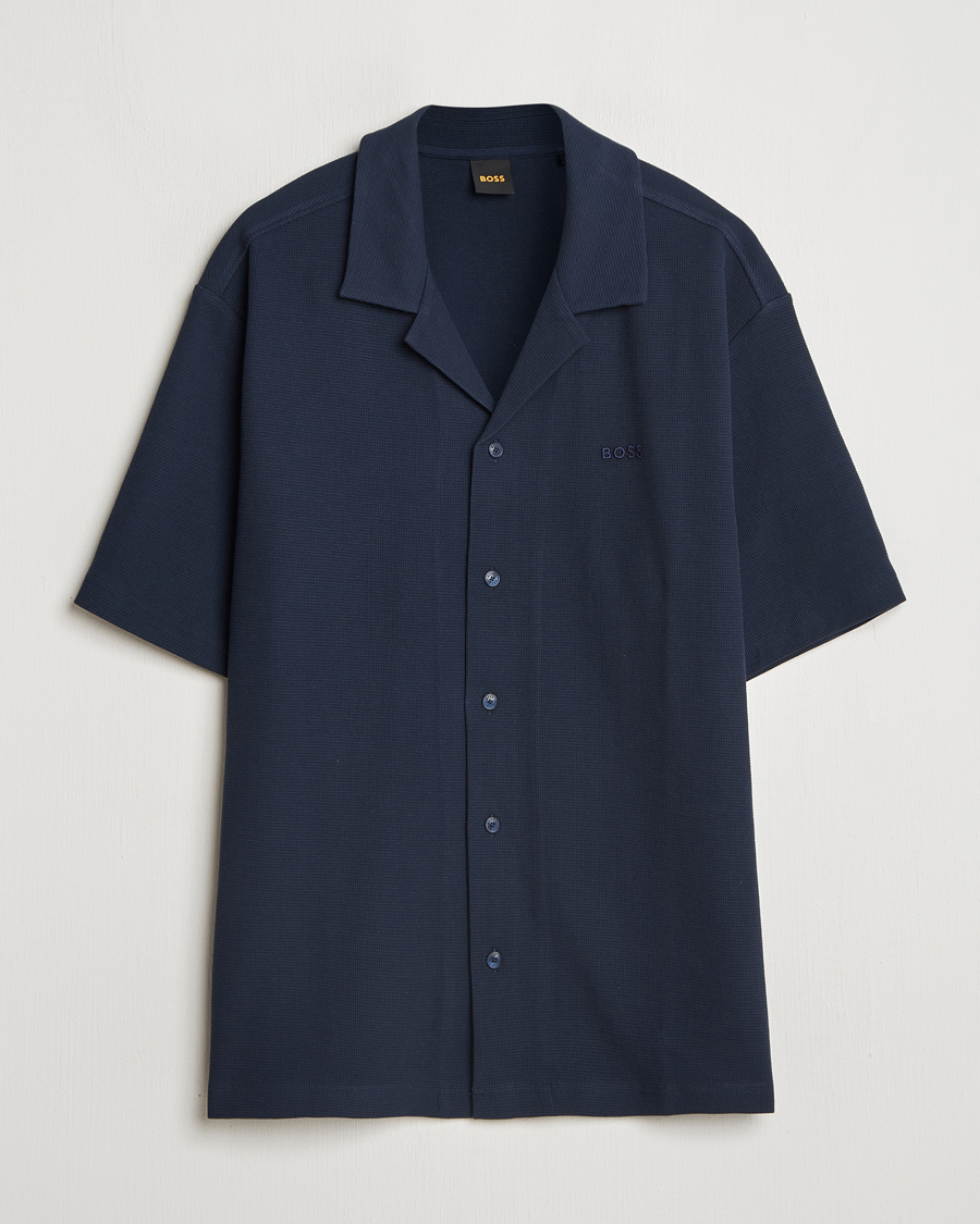 Mies | Kauluspaidat | BOSS ORANGE | Waffle Short Sleeve Shirt Dark Blue