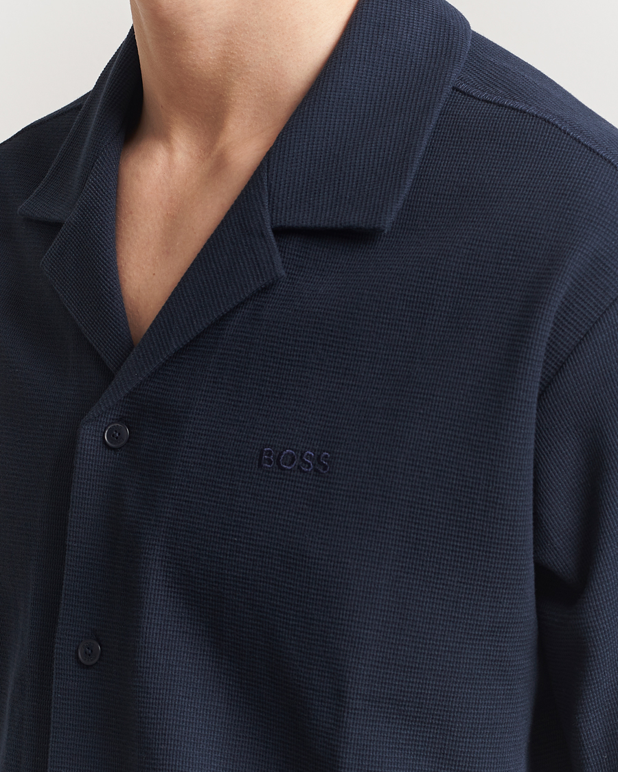 Mies | Kauluspaidat | BOSS ORANGE | Waffle Short Sleeve Shirt Dark Blue