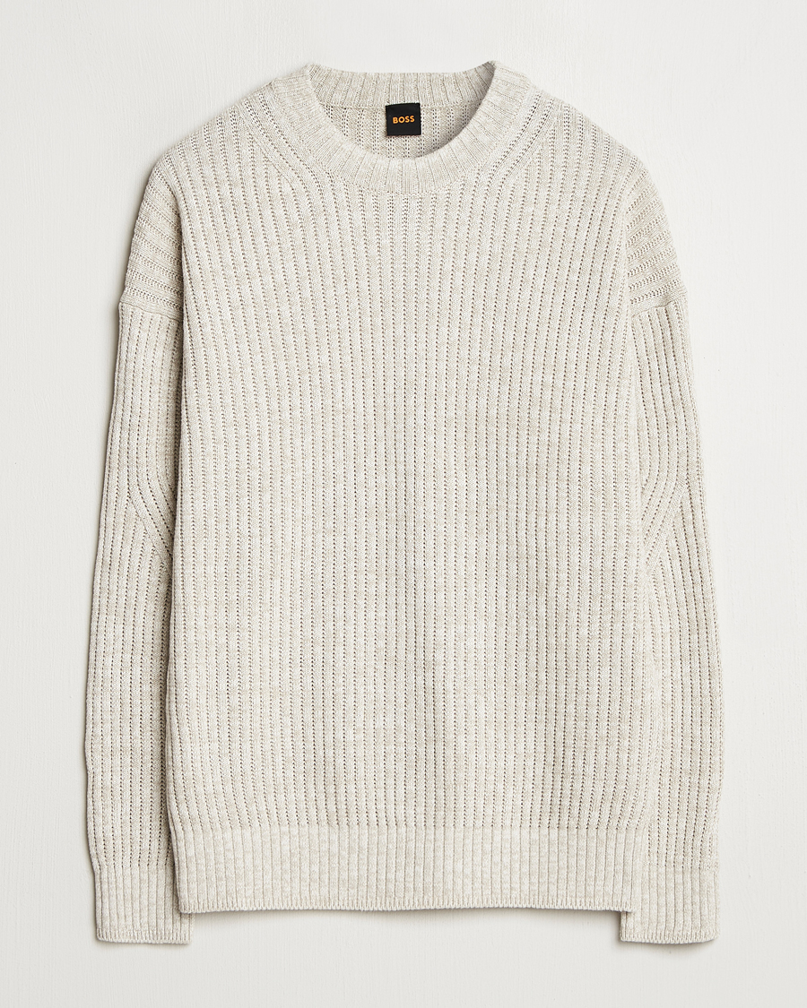 Mies | Puserot | BOSS ORANGE | Kesca Knitted Sweater Light Beige