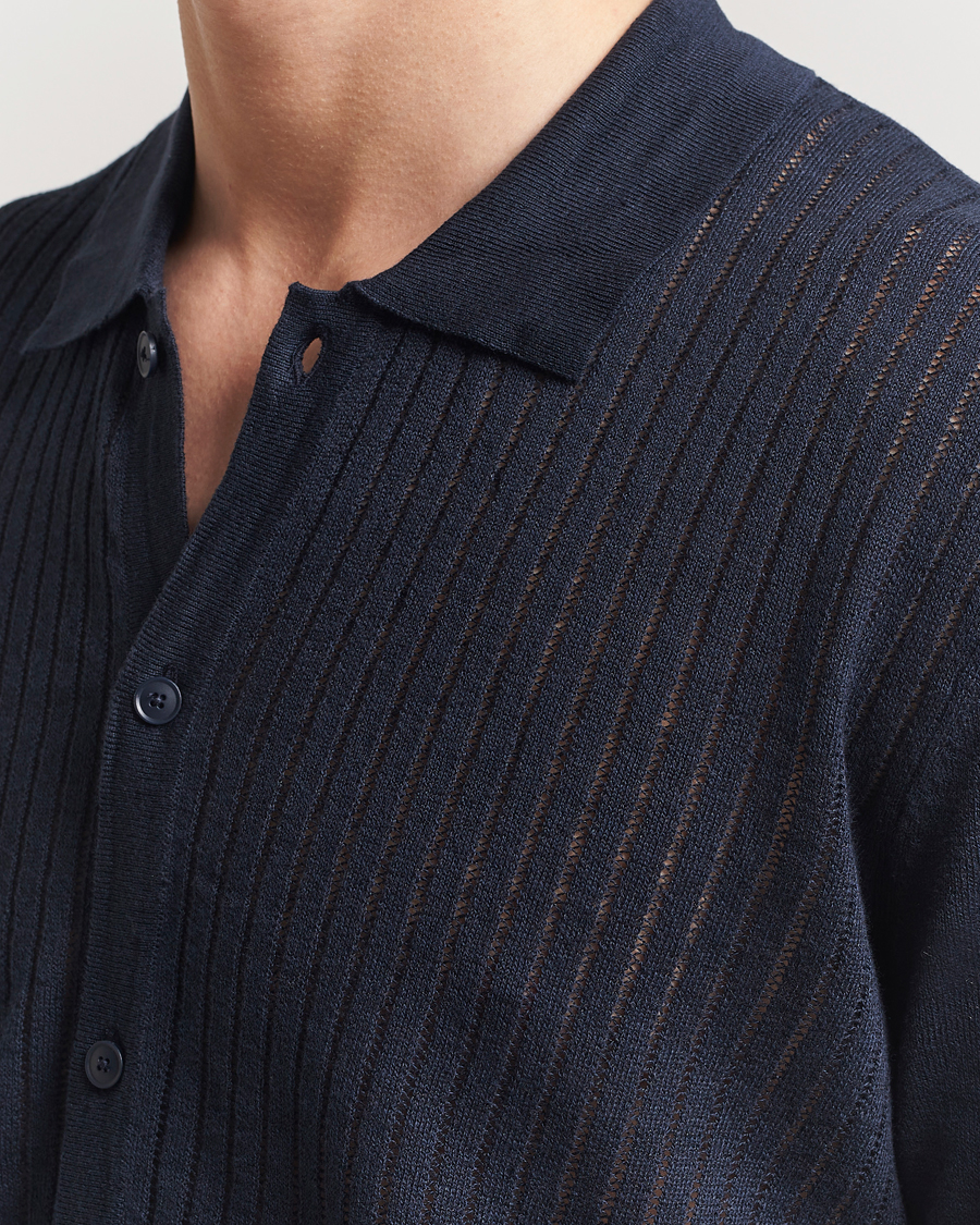 Mies | Kauluspaidat | BOSS ORANGE | Kamicino Knitted Short Sleeve Shirt Dark Blue