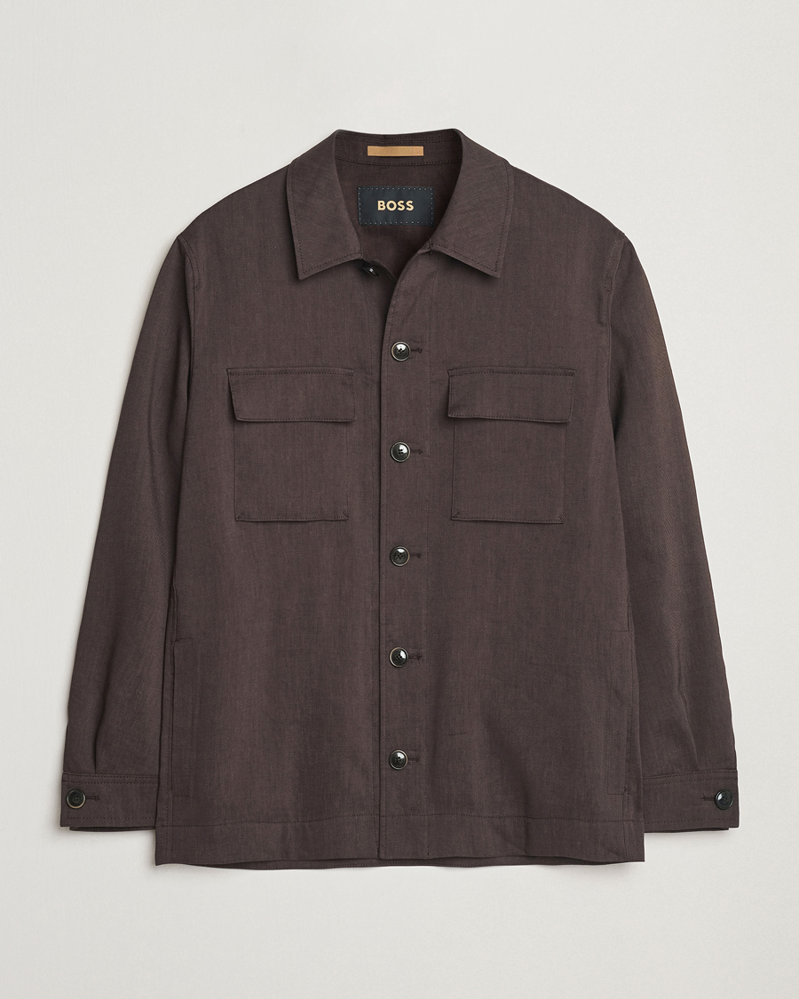 Mies | Takit | BOSS CAMEL | Corvin Linen Shirt Jacket Dark Brown
