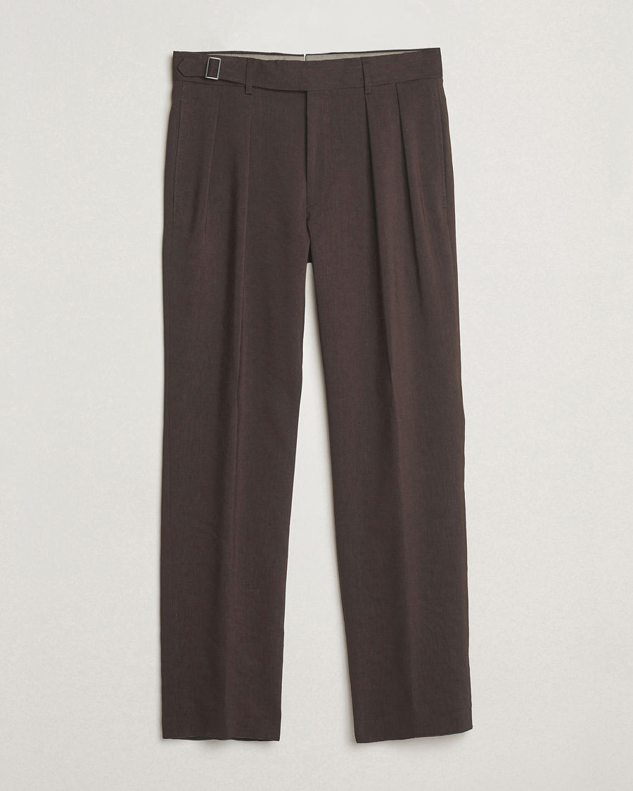 Mies | Housut | BOSS CAMEL | Port Linen Double Pleated Trousers Dark Brown