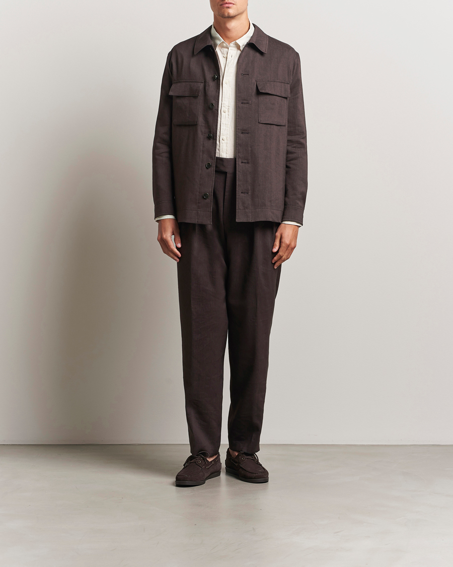Mies | Housut | BOSS CAMEL | Port Linen Double Pleated Trousers Dark Brown