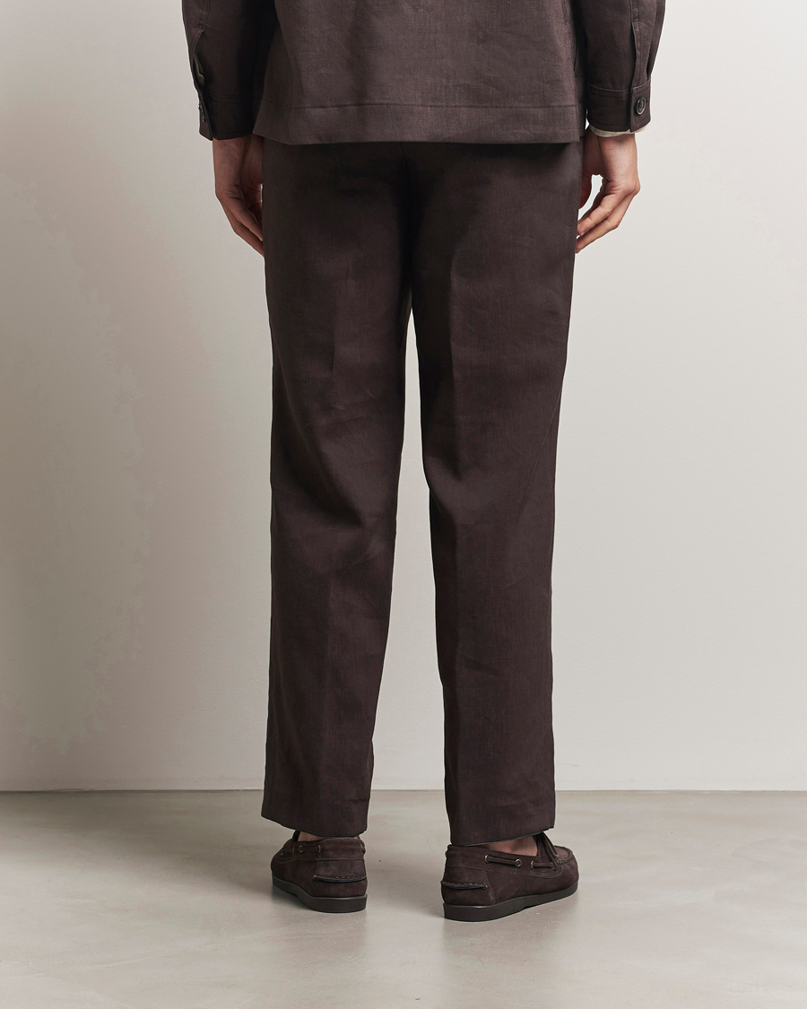 Mies | Housut | BOSS CAMEL | Port Linen Double Pleated Trousers Dark Brown