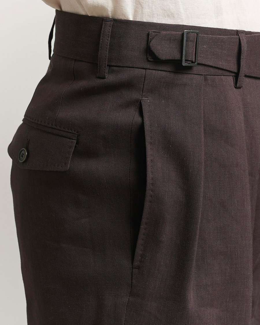 Mies | Housut | BOSS CAMEL | Port Linen Double Pleated Trousers Dark Brown
