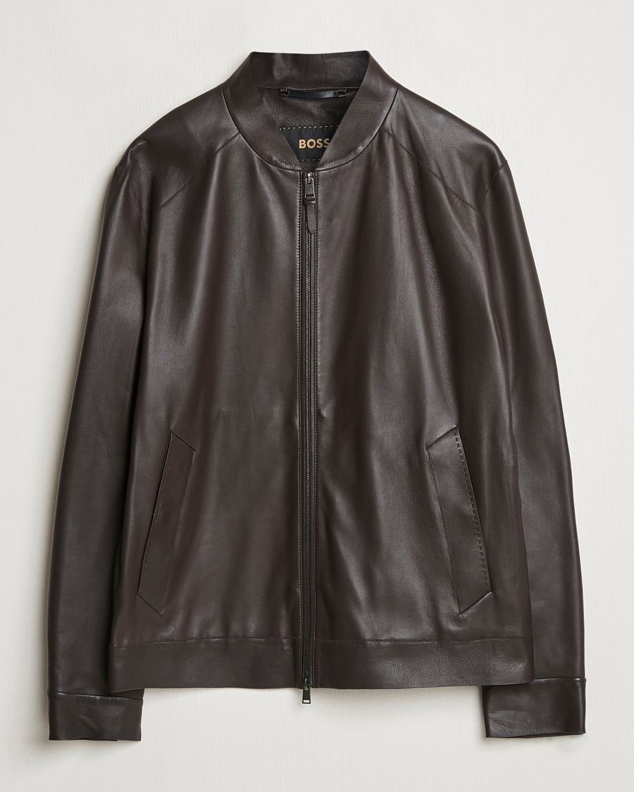 Mies | Takit | BOSS CAMEL | Maiverse Leather Jacket Dark Brown