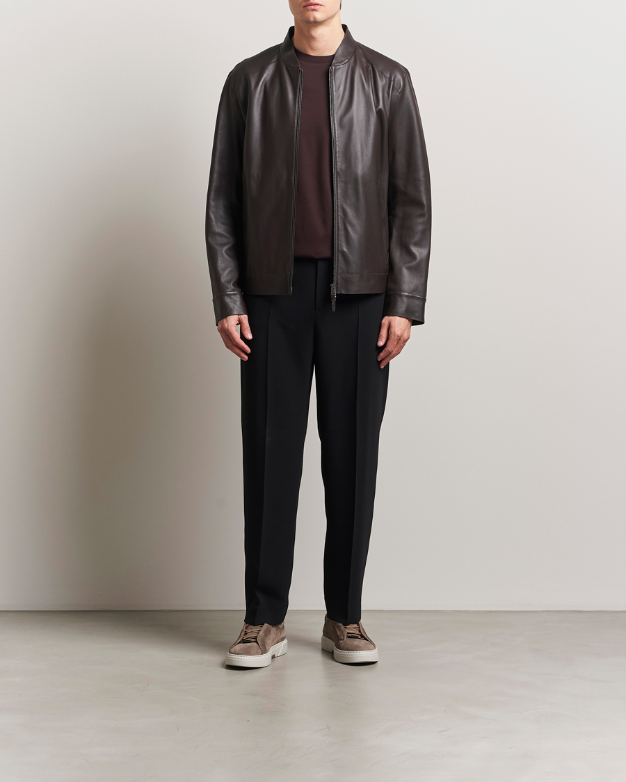 Mies | Takit | BOSS CAMEL | Maiverse Leather Jacket Dark Brown