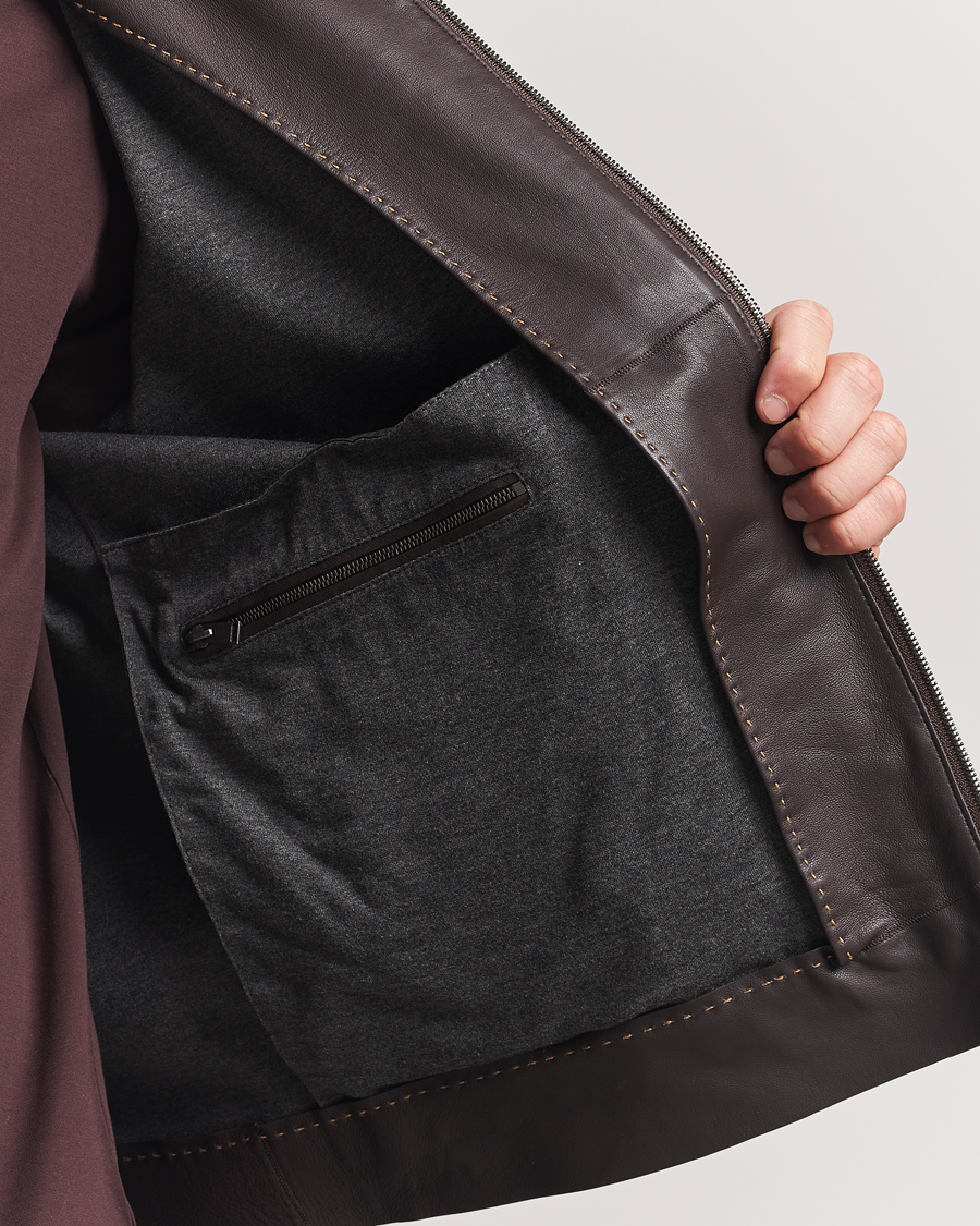 Mies | Takit | BOSS CAMEL | Maiverse Leather Jacket Dark Brown