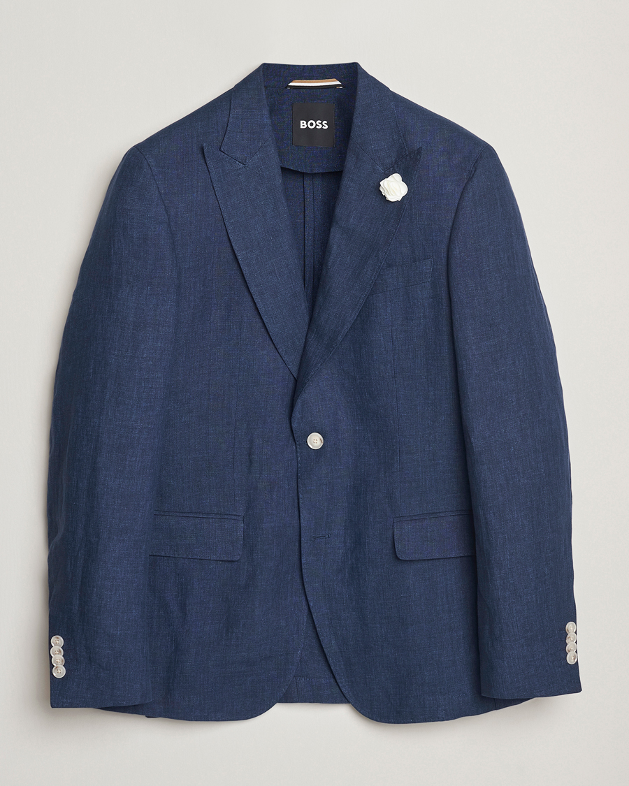 Mies | Pikkutakit | BOSS BLACK | Huge Linen Peak Lapel Blazer Dark Blue
