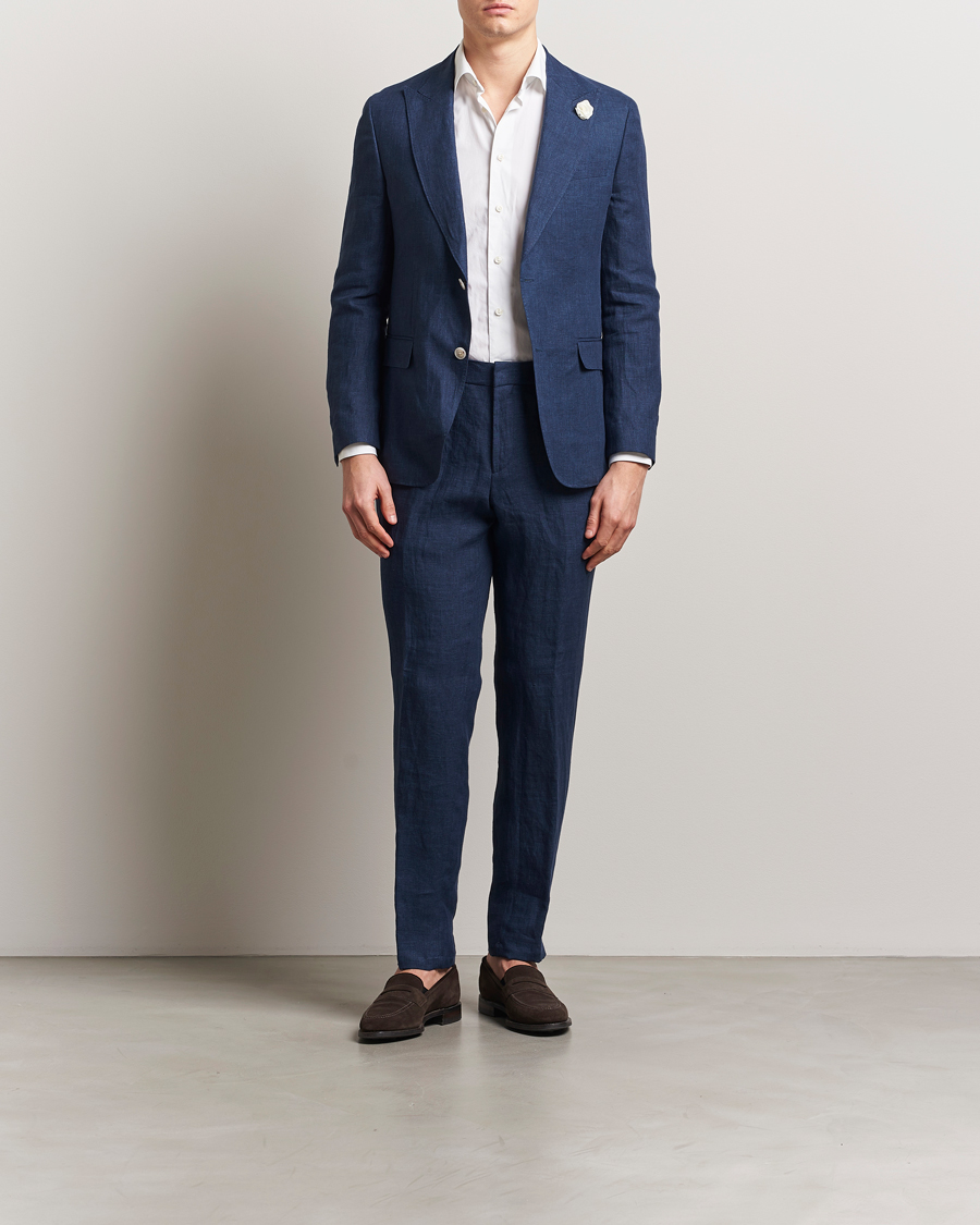 Mies | Pikkutakit | BOSS BLACK | Huge Linen Peak Lapel Blazer Dark Blue