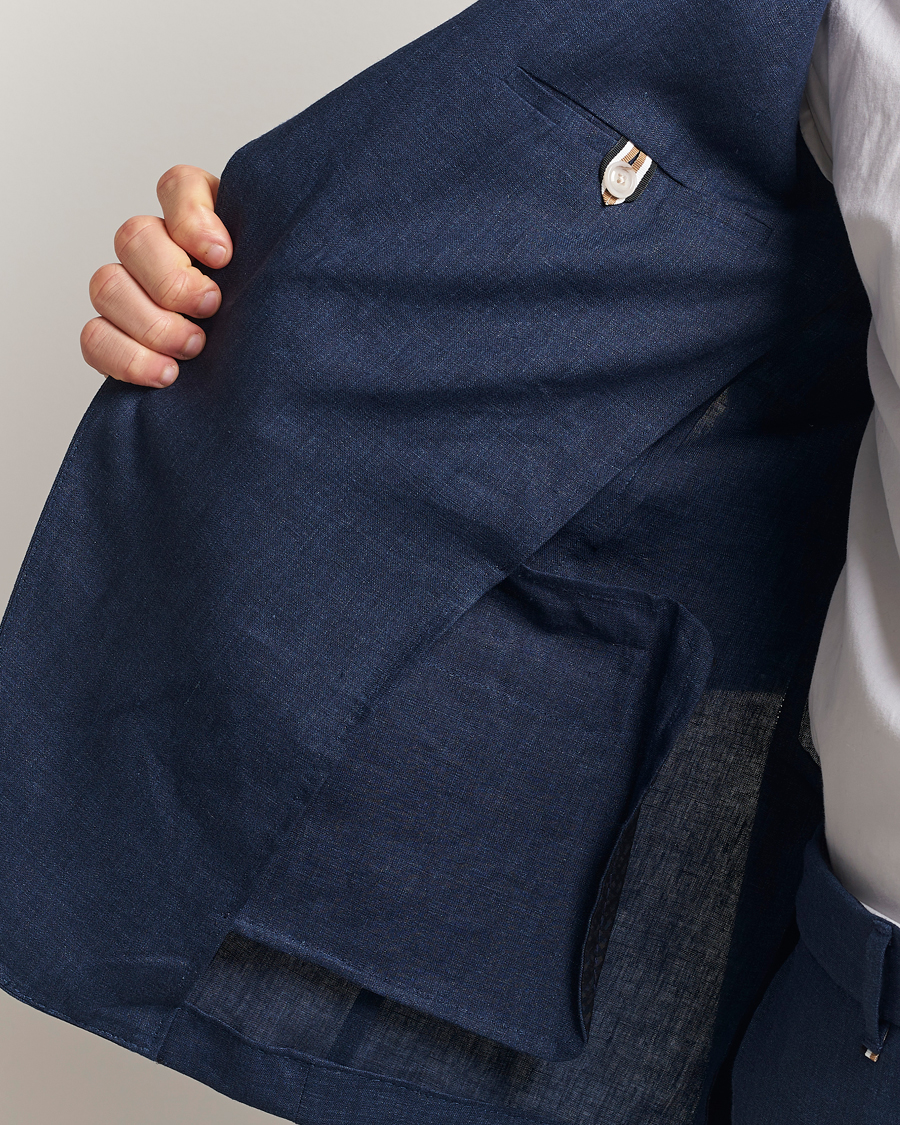Mies | Pikkutakit | BOSS BLACK | Huge Linen Peak Lapel Blazer Dark Blue