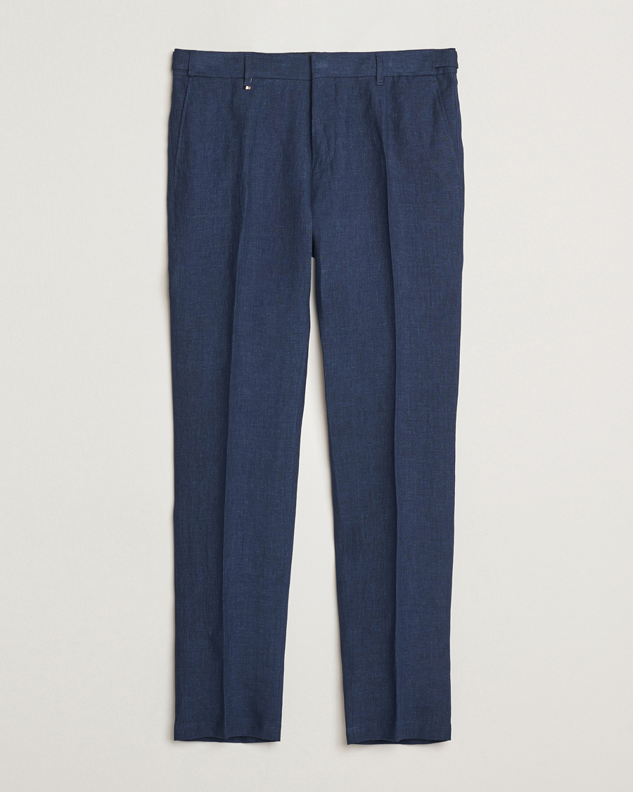 Mies | Housut | BOSS BLACK | Genius Pleated Linen Trousers Dark Blue