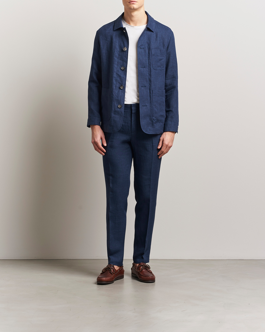 Mies | Housut | BOSS BLACK | Genius Pleated Linen Trousers Dark Blue
