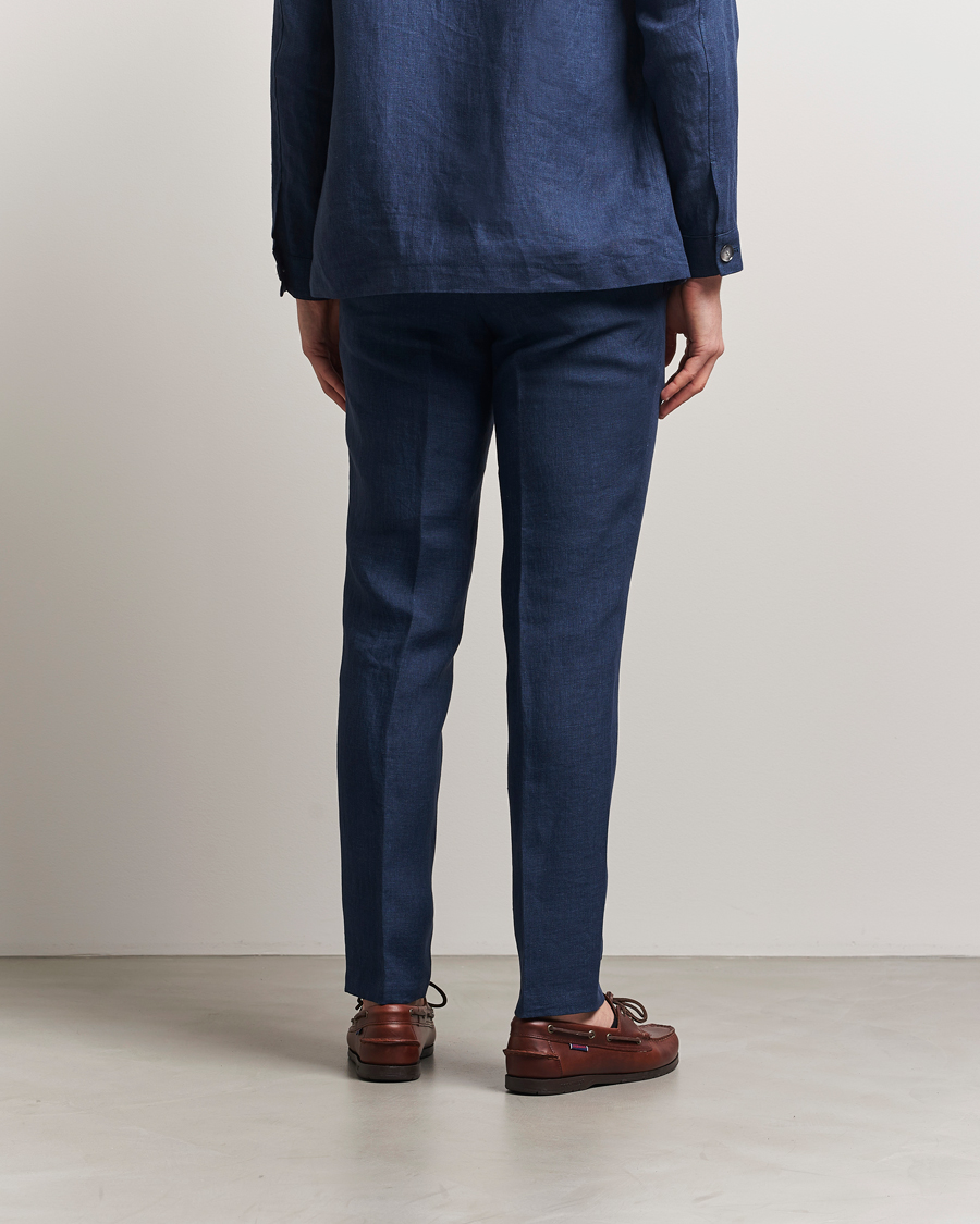 Mies | Housut | BOSS BLACK | Genius Pleated Linen Trousers Dark Blue