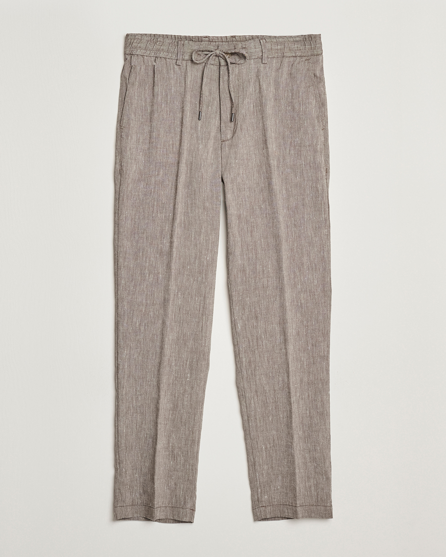 Mies | Housut | BOSS BLACK | Kane Linen Blend Drawstring Trousers Dark Brown