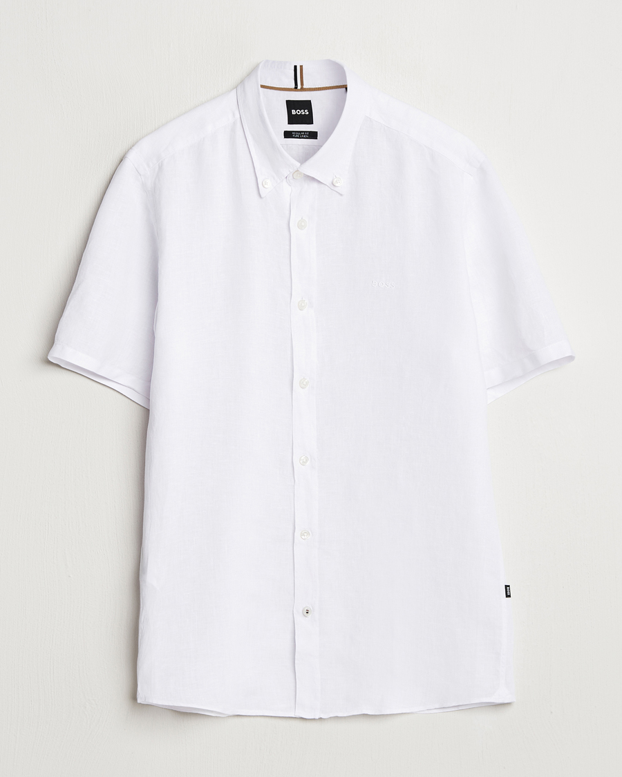 Mies | Kauluspaidat | BOSS BLACK | Liam Linen Short Sleeve Shirt White