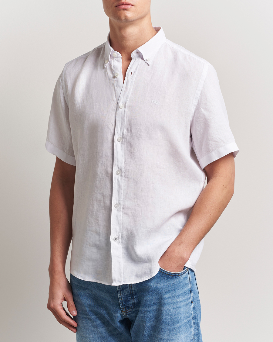 Mies | Kauluspaidat | BOSS BLACK | Liam Linen Short Sleeve Shirt White