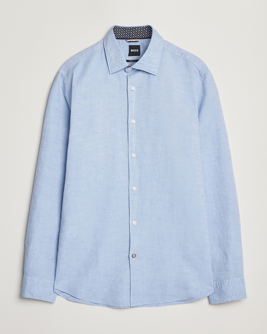 Mies | Kauluspaidat | BOSS BLACK | Hal Cotton/Linen Contrast Shirt Light Blue