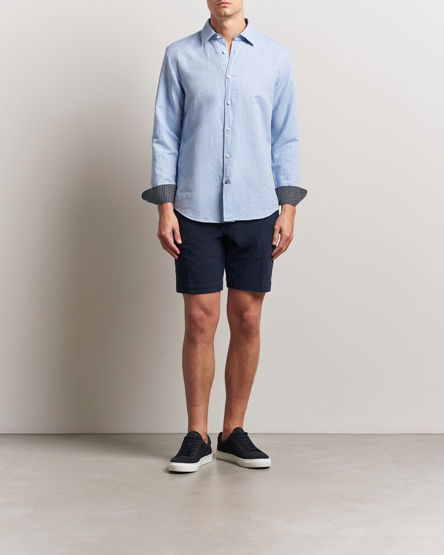 Mies | Kauluspaidat | BOSS BLACK | Hal Cotton/Linen Contrast Shirt Light Blue