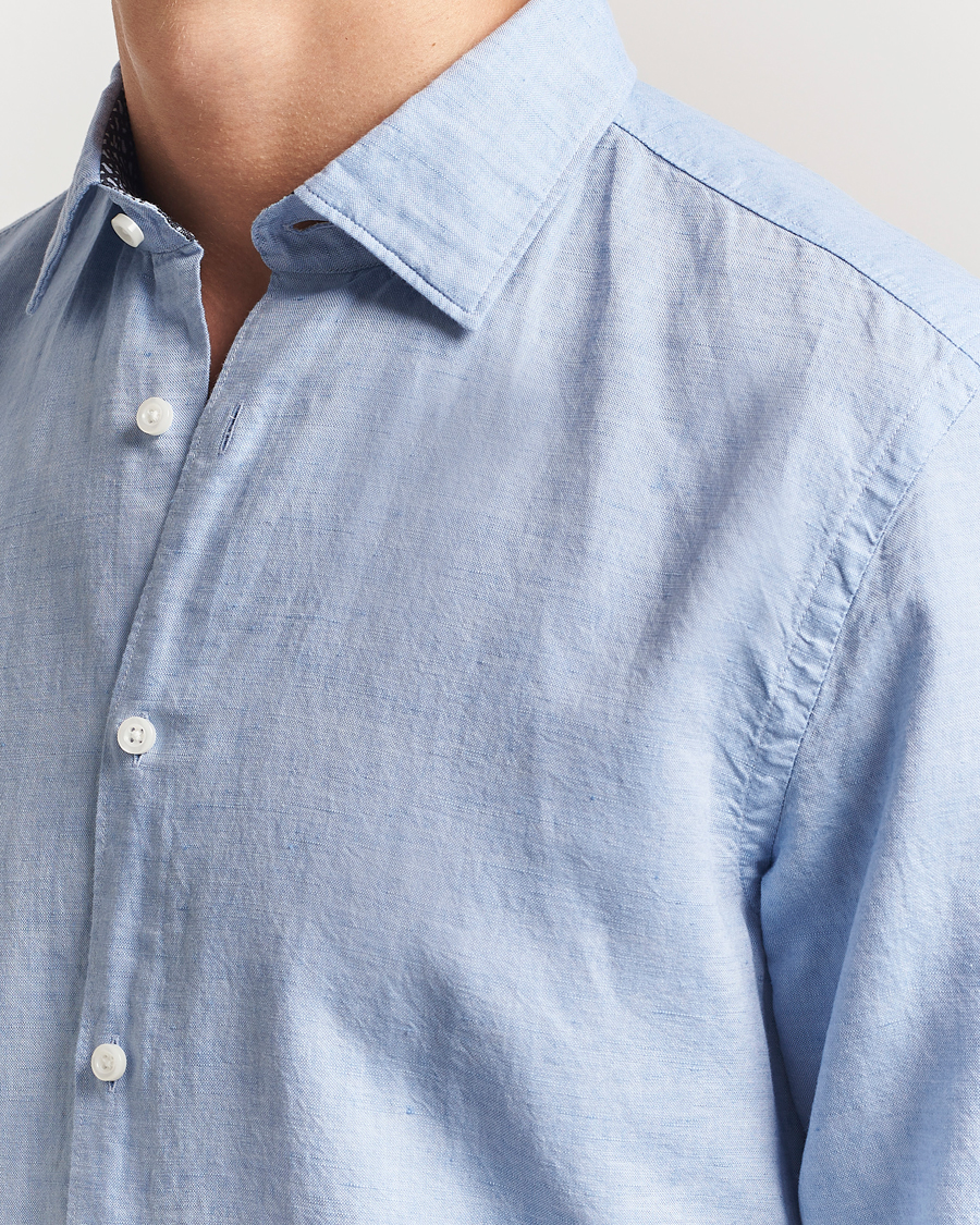 Mies | Kauluspaidat | BOSS BLACK | Hal Cotton/Linen Contrast Shirt Light Blue