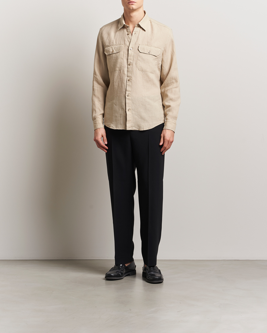 Mies | Kauluspaidat | BOSS BLACK | Liam Linen Pocket Overshirt Light Beige