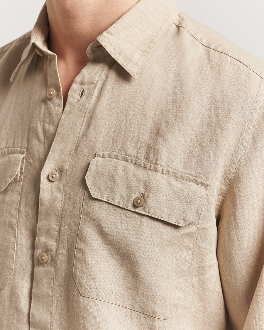 Mies | Kauluspaidat | BOSS BLACK | Liam Linen Pocket Overshirt Light Beige