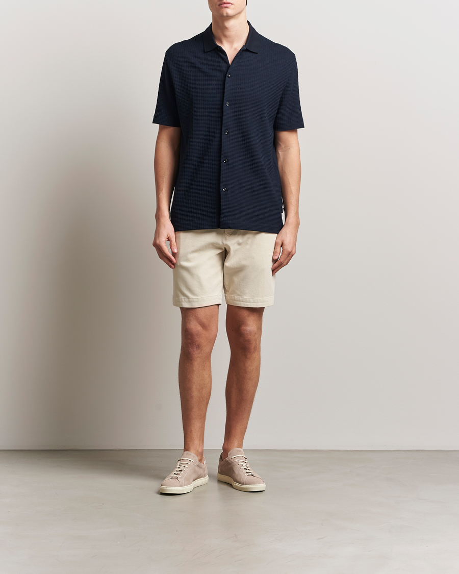 Mies | Kauluspaidat | BOSS BLACK | Palladio Knitted Short Sleeve Shirt Dark Blue