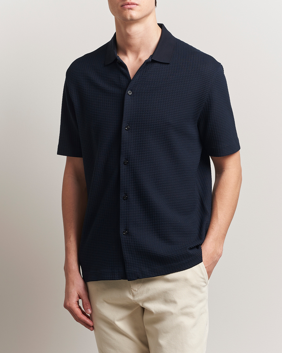 Mies | Kauluspaidat | BOSS BLACK | Palladio Knitted Short Sleeve Shirt Dark Blue